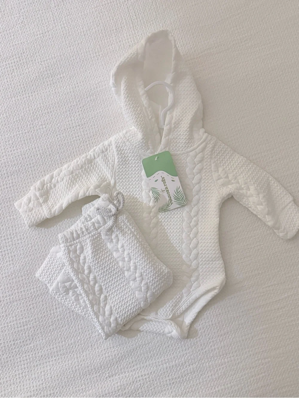 2-Pack Set - Cable-Knit Hooded Baby Set - Gray & White